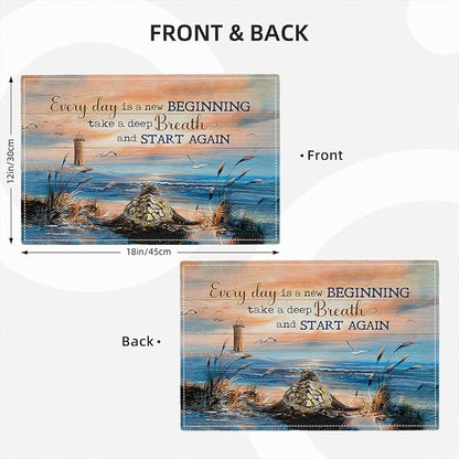 Sea Turtle Beach Summer Placemats Set of 6 Coastal Lighthouse Nautical Inspirational Quotes Double-Sided Table Mats for Dining Room Home Party Indoor 6 PCS 12x18 Inch
