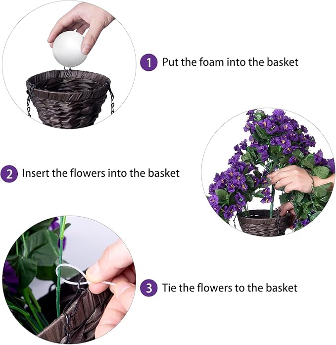 HyeFlora Artificial Faux Hanging Flowers Plants Basket for Outdoor Outside Porch Decoration, UV Resistant Fake Silk Purple Morning Glory Trailing Vines Realistic for Summer Home Balcony Yard Patio
