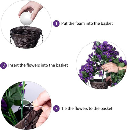 HyeFlora Artificial Faux Hanging Flowers Plants Basket for Outdoor Outside Porch Decoration, UV Resistant Fake Silk Purple Morning Glory Trailing Vines Realistic for Summer Home Balcony Yard Patio