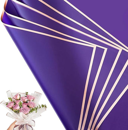 Bupduq 30 Sheets Purple Gold Edge Flower Bouquet Wrapping Paper，Florist Supplies Waterproof Floral Bouquet Wrapping Paper Bouquet Accessorie，Flower Shop Packaging Pape for DIY Gift Wedding Birthday