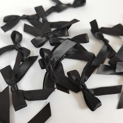 50pcs 1-1/2" Mini Black Satin Ribbon Bows Without Twist Ties for Crafts Gift Wrapping Packing Christmas Decoration (Black)