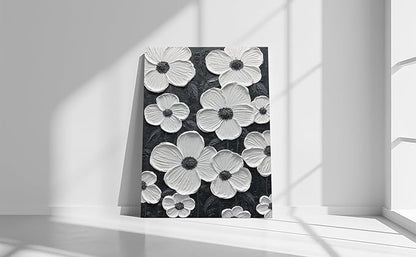 moshinart 30 x 45in Hand-Painted Oil Painting 3D Texture Black White Grey Modern Minimalist Black Abstract Wall Art, Home Office Wall Decoration Petal