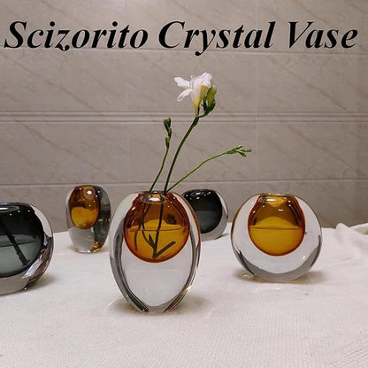Crystal Vase, Modern Decorative Vase, Minimalist Floral Vase, Light Luxury Style for Home Decor, Centerpiece, Office, Pampas Grass, Dried Flowers, Flowers and Buds (Big Amber)