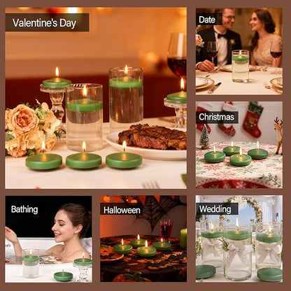 3 inch Floating Candles 36 Packs Green Floating Candle for Centerpieces 8-9 Hours Floating Candles 3” Water Candles for Cylinder Vases, Pool, Wedding, Christmas