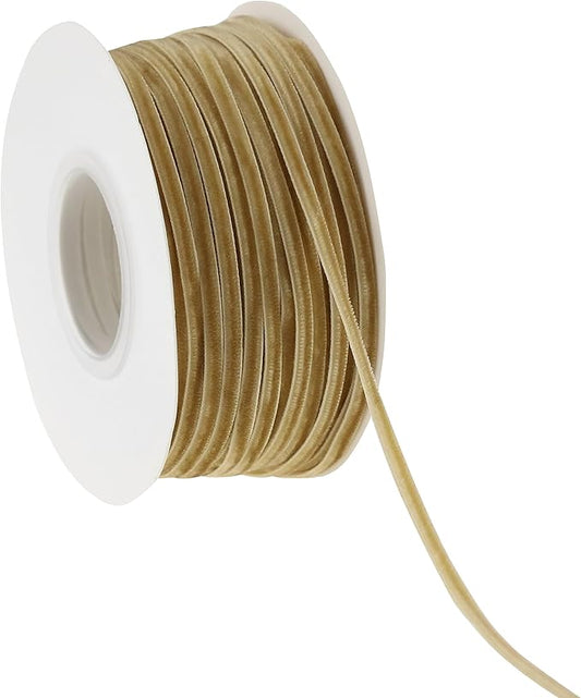 MAYREEL 1/8 Inch Khaki Velvet Ribbon Thin Beige Vintage Ribbon for Wedding Invitations Gift Wrapping Party Favor Boxes 50 Yards
