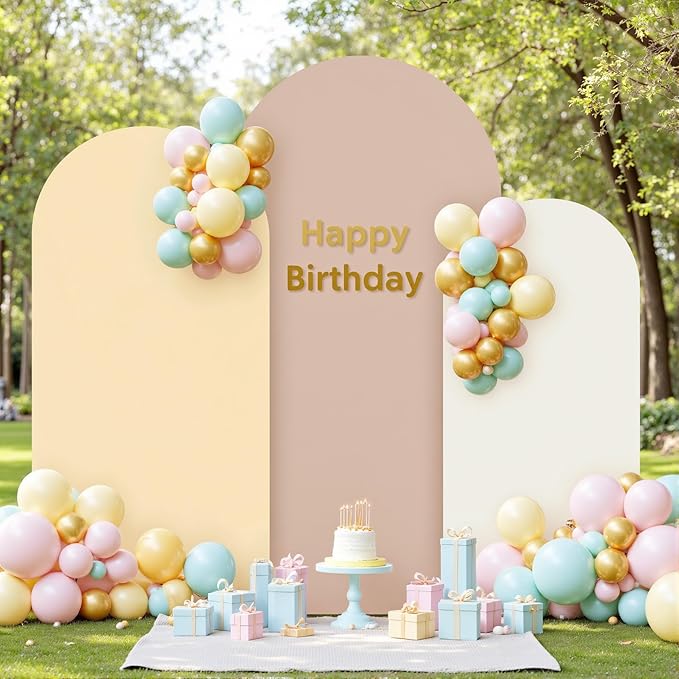 Boho Arch Backdrop Cover 8FT 7.2FT 6.6FT Stretchy Wedding Arch Covers Set of 3 Spandex Fitted Nude Champagne Cream Fabric Backdrop Cover for Party Baby Shower Birthday Decoration