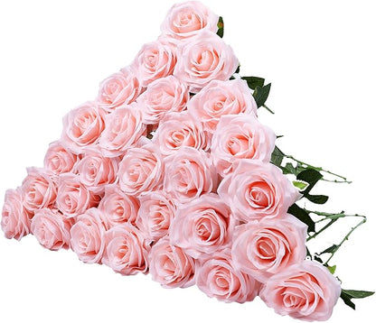 Artificial Rose 30 Pcs Flower Blush Flowers Pink Roses Silk Flowers with Long Stem Silk Roses Bouquet for Wedding Bridal Shower Party Home Decoration