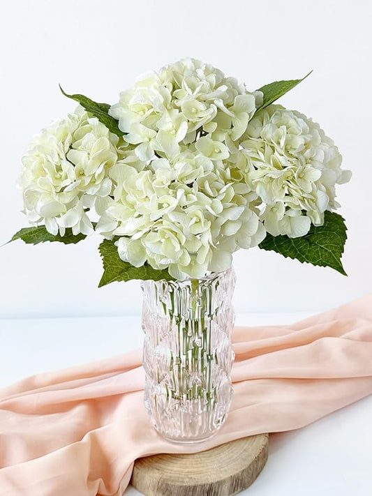 4 Pcs Real Touch Hydrangeas White Artificial Hydrangeas Flowers Real-Looking Faux Latex Hydrangea for Kitchen Living Room Porch Home Decor Baby Shower Party Wedding Table Centerpiece