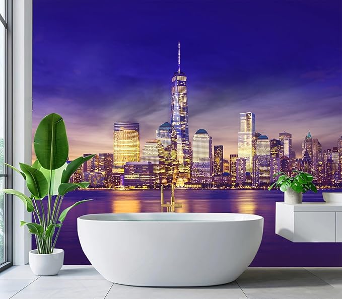 Eierme-New York City Skyline lit up at Night time Reflecting Off of The Hudson River 90" x 67"
