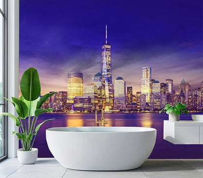 Eierme-New York City Skyline lit up at Night time Reflecting Off of The Hudson River 90" x 67"