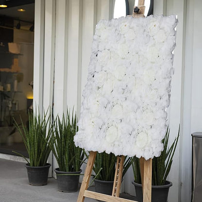 REHOUPTU 6PCs Flower Wall Panels Floral Backdrop, Realistic Flower Wall Decor, Silk Rose Wall, 23.6 * 15.7 in Artificial Flower Wall Backdrop Faux Flower Panel for Wedding, Home Decor (Ivory White)