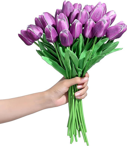SITUMEIZI 15pcs Purple Tulips Fake Artificial Flowers Real Touch 14" Silk Flower for Home Decor Spring Easter Wedding Bouquet Decorations Floral Arrangements#