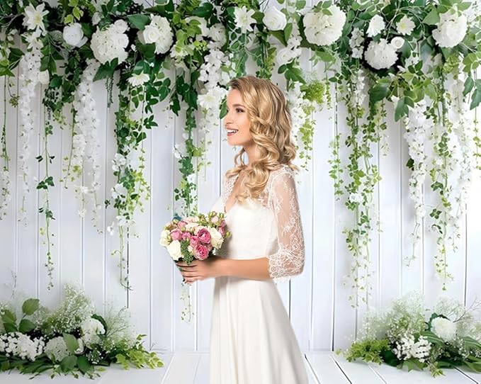 Flower Wall Backdrop 10x8ft Wedding Backdrop White Flower Backdrop Bridal Shower Backdrop Green Leaves Decoration Wood Wall Background Birthday Party Decorations Photo Studio Props
