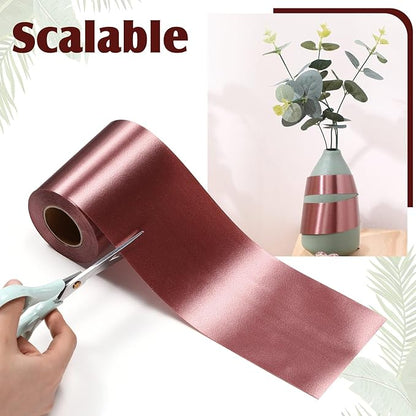 Syhood Outdoor Leaf Ribbon Floral Satin Ribbon for Crafts Aspidistra Waterproof Holiday Outdoor Decoration(4 Inch X 30 Yards,Brown)