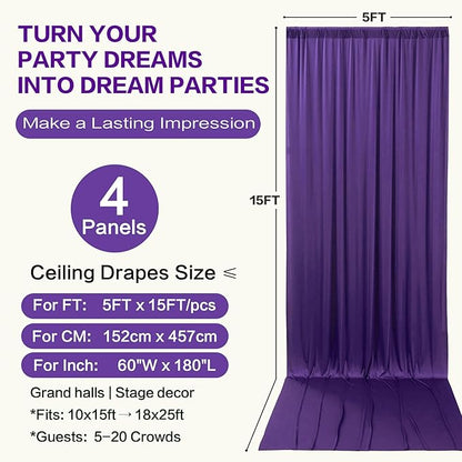 PartyVillage 20ft×15ft Deep Purple Backdrop Curtain for Wedding Parties, 4 Panels Wrinkle Free 15 FT Long Polyester Photo Backdrop Drapes Back Drop Cloth for Birthday Photography Background