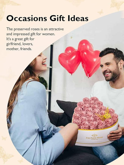 Eterfield 27 Forever Flowers in Heart Shape Box, Preserved Roses That Last a Year Preserved Flowers Birthday Gifts for Her Mom Women Wife Anniversary Valentines Day Mothers Day Christmas, Dusty Pink