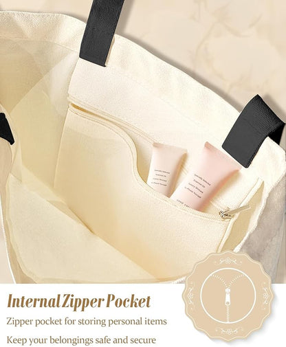 Aesthetic Canvas Tote Bag with Inner Pocket for Women, Cloth Cotton Totes Bag with Pattern for Shopping, Gym