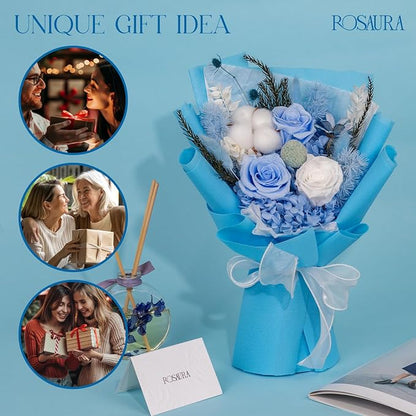 Rosaura Preserved Flowers Bouquets, Flowers for Delivery Prime, Forever Roses Bouquets Valentine's Day, Mother's Day, Christmas, Birthday Gifts (Blue)