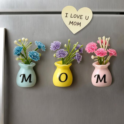 Mom Birthday Gifts Mini Vase Magnets for Fridge Cute Tiny Plant Refrigerator Magnets Ceramic Flower Vases with Artificial Flowers Mom Gifts from Daughter or Son Thanksgiving Christmas Mother’s Day