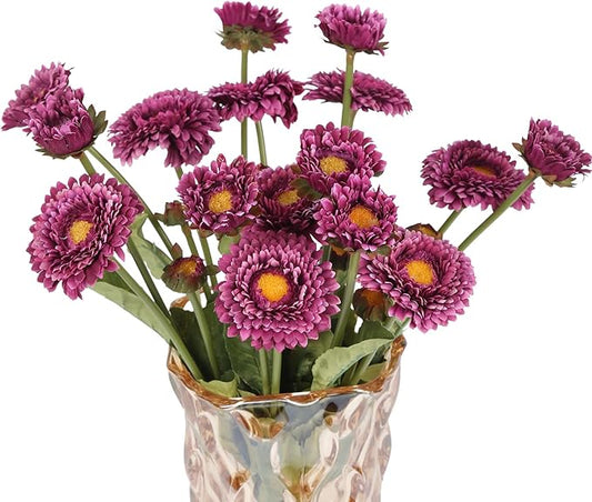 Purple Daisy Flowers Artificial 8pcs Realistic Faux Chrysanthemum Silk Calendula Flowers with Stems for Wedding Bouquet Home Party Decoration(Purple)