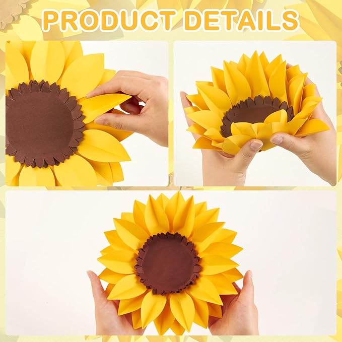 11PCS Paper Flowers Decorations for Wall,Spring Artificial Sunflowers Bulletin Board Decoration 3D Paper Flowers Hanging for Party Wedding Baby Shower Tea Party Backdrop Decor
