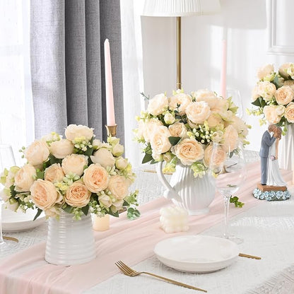 MARTINE MALL 8 Packs Peonies Artificial Flowers, Champagne Artificial Peonies, Silk Peonies Flowers Fake Peonies Artificial Flowers Peonies Bouquet for Centerpiece Table Wedding Party Home Decor