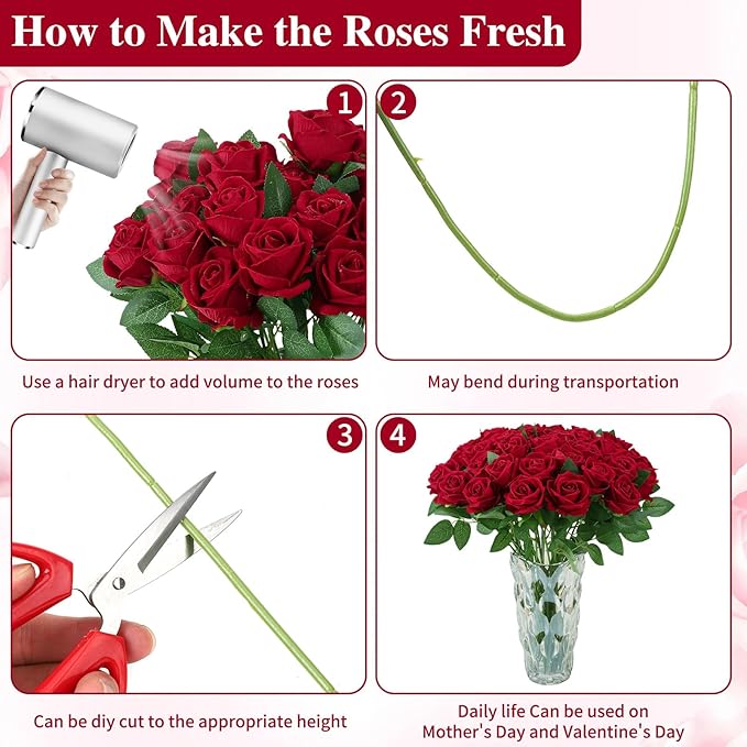150 Pcs Roses Artificial Flowers, Silk Crimson Burgundy Artificial Flowers Petals Long Stem Roses for Wedding Bouquet Home Party Decor