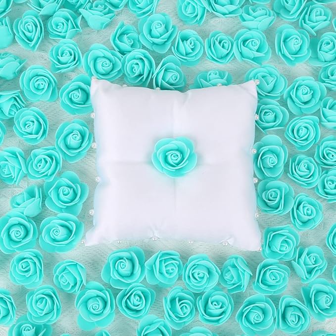 500pcs Foam Flowers Bulk Heads, Aqua Green Artificial Flower Mini Foam Rose for Crafts Wedding Bouquets Baby Shower Centerpieces Floral Arrangements Party Table Home Decorations(Aqua Green)