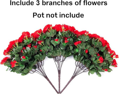 Ivydale Artificial Faux Red Flowers Plants for Outdoor Outside Winter Christmas Decor, Fake Silk Camellia UV Resistant Look Real for Planter Porch Patio Balcony Garden Table Indoor, 3 Large Bundles