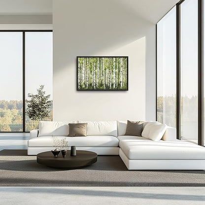 Extra Large Birch Tree Framed Wall Art for Living Room,Oversized Green Aspen Trees Forest Pictures Wall Decor,Canvas Print Painting Modern Artwork Bedroom Office Bathroom 36L x 24W
