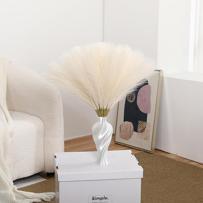 Faux Beige Pampas Grass - 60pcs 24 Inch Boho Home Decor, Artificial pompas Floral, Small Fake Pompous Grass for Table Centerpieces, Wedding and Baby Shower Decorations (Beige, 60 Pieces)