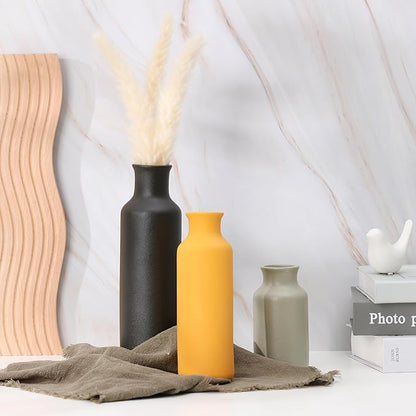 Ceramic Vases Set of 3, Farmhouse Decor Flower Vase for Centerpiece Table Decorations, Boho Decor Vases, Rustic vase in Various Sizes for Living Room,Fireplace, Shelves