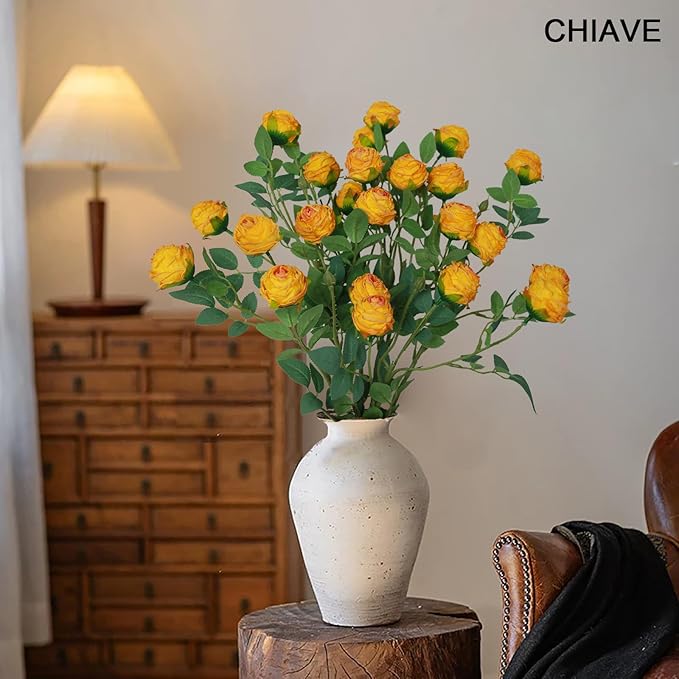 CHIAVE 8pcs 24 Flower Buds Artificial Vintage Roses Fake Silk Rose Flowers with Long Stem for DIY Bouquets Wedding Centerpiece Party Home Kitchen Shorp Decoration-Yellow