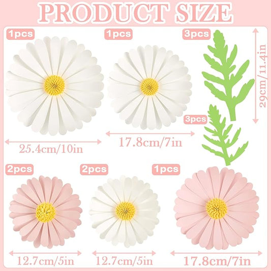 Paper Flowers Decorations for Wall Giant Daisy Flowers Bulletin Board Decoration 3D Floral Tissue Paper Flowers Hanging for Classroom Wedding Baby Shower Tea Party Backdrop (Pink, White