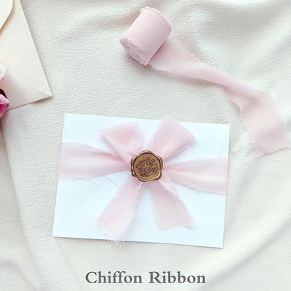 4 Rolls Chiffon Silk Ribbon，1.57 Inch Wide x 21.4 Yards Total Frayed Fringe Silk Ribbons，Suitable for Wedding Invitations, Party Decoration, Bridal Bouquets, Greeting Card(Multicolor)