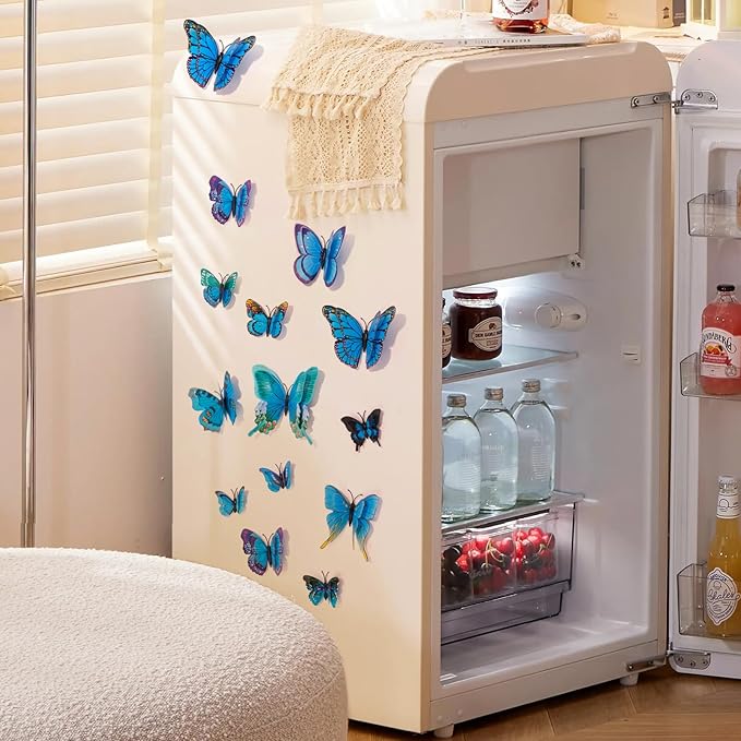 SAOROPEB 3D Butterfly Wall Decor, 48 Pcs Double Layer Butterfly Decorations for Party Decorations Locker Decor Refrigerator Decal, Reusable (Blue)
