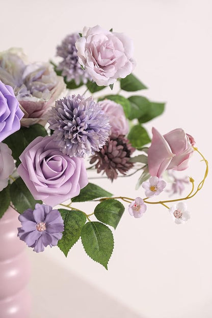 Artificial Flowers Combo Box Set Gradient Color Flower Leaf with Stems for DIY Wedding Bouquets Centerpieces Baby Shower Party Home Decor (Gradient Purple)