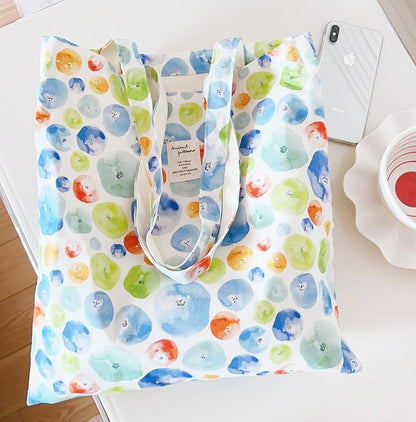 Cotton Canvas Tote Bag Reusable Soft Grocery Cloth Bag Floral Shoulder Bag for Beach Travel Shopping