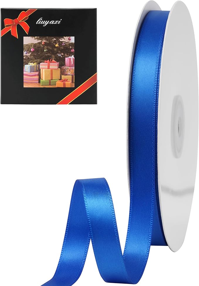 LIUYAXI Blue Stain Ribbon, 5/8" X Continuous 50 Yards, Double Faced Fabric Ribbon Perfect for Gift Wrapping Wedding Birthday Party Christmas Hair Floral Craft Baby Shower