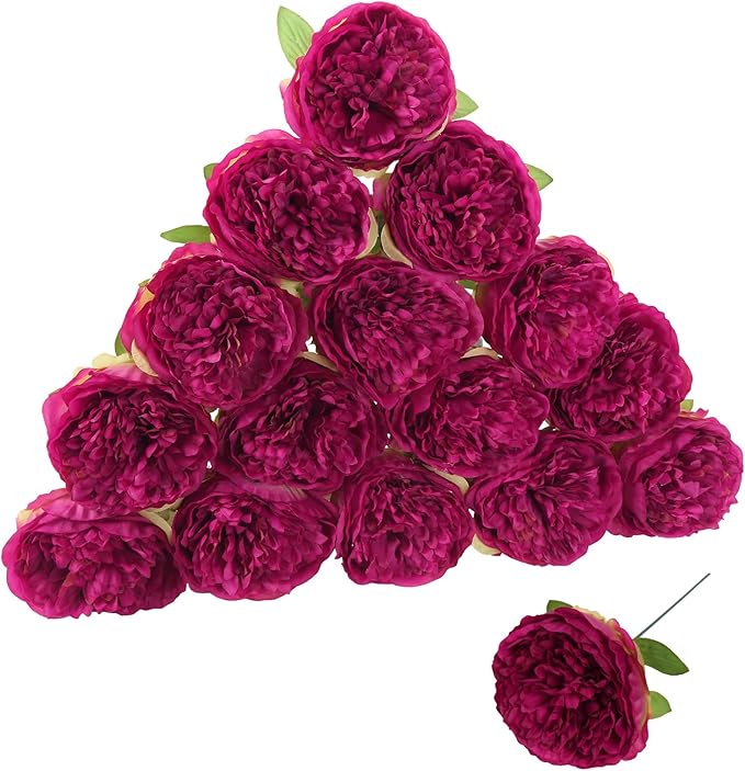 Artificial Peonies 16pcs Artificial Flowers Peony Silk Flower Heads with Stem Purple Fake Flowers Peonies Faux Flowers Realistic Flowers for Home Wedding Party Festival Decor (Purple)