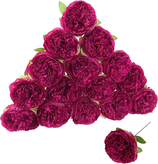 Artificial Peonies 16pcs Artificial Flowers Peony Silk Flower Heads with Stem Purple Fake Flowers Peonies Faux Flowers Realistic Flowers for Home Wedding Party Festival Decor (Purple)
