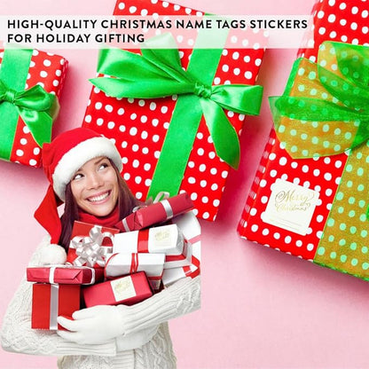 Andaz Press Square Gift Label Stickers, Stylized Merry Christmas to from, Metallic Gold Ink, 40-Pack Gold Christmas Tags Christmas Name Tags Stickers Christmas Sticker Tag
