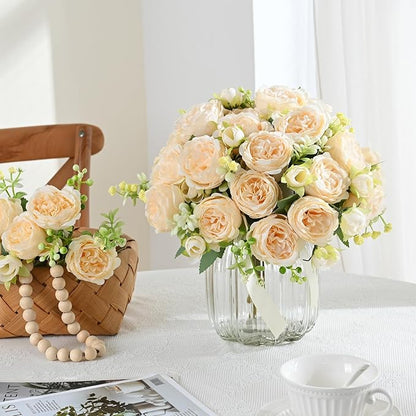 MARTINE MALL 8 Packs Peonies Artificial Flowers, Champagne Artificial Peonies, Silk Peonies Flowers Fake Peonies Artificial Flowers Peonies Bouquet for Centerpiece Table Wedding Party Home Decor