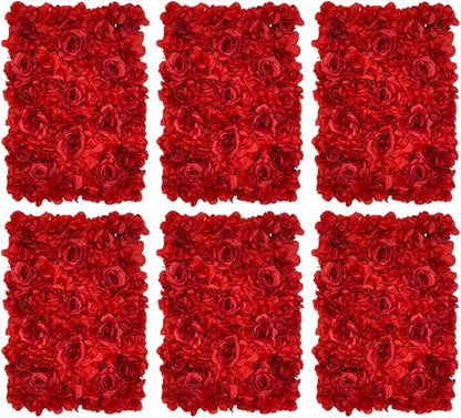 Blush Blooms Decor Flower Panels for Flower Wall (6 Pack) 24 Inch by 16 Inch Each | Flower Wall, Backdrop, Weddings, Event Decor, Bridal & Baby Shower, and Photography Décor (Red)