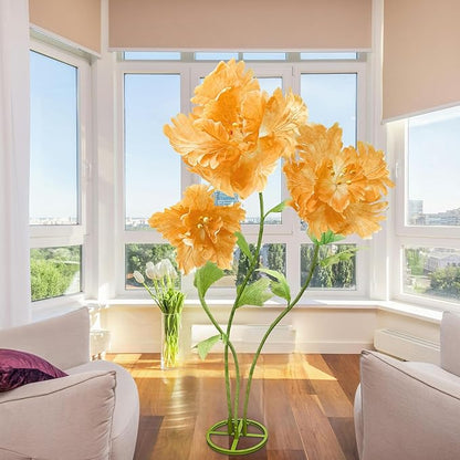 Artificial Large Huge Flowers Decoration, Giant Realistic Fake Flower 3 Pcs 6.1 Ft for Outside, Adjustable Waterproof Paper Faux Large Flower Home Wedding Party Garden Background Decor(Champagne)