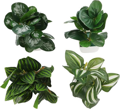 FABULETTA Artificial Potted Plants Set of 4 Small Faux Greenery for Indoor Home Decor, Realistic Plastic Mini Plants for Living Room, Bedroom, Kitchen, Office Shelves