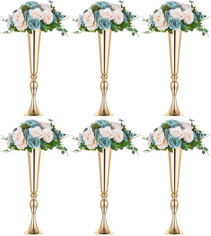NUPTIO Gold Tall Centerpiece Table: 21.9" Trumpet Vases for Wedding Metal Flower Stand for Party Decorations Set of 6