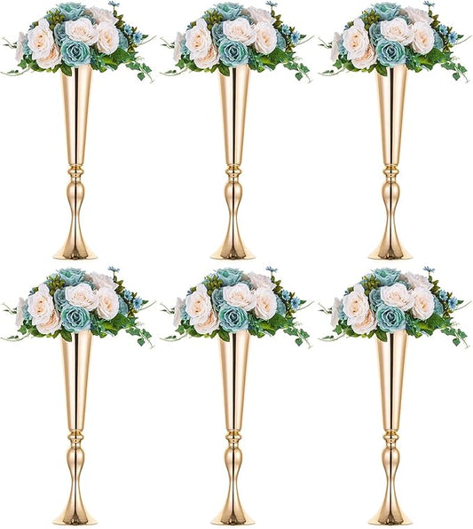 NUPTIO Gold Tall Centerpiece Table: 21.9" Trumpet Vases for Wedding Metal Flower Stand for Party Decorations Set of 6