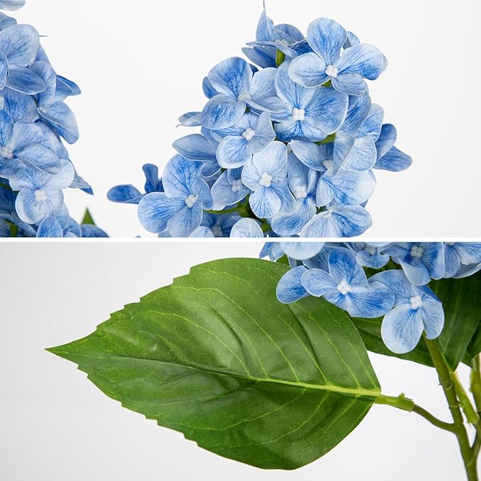 Artificial Hydrangea Flowers Real Touch – 3PCS 24.8" Faux Cone Hydrangea Stems for Tall Vases, Home Décor, Wedding Centerpieces, Floral Arrangements – Sky Blue