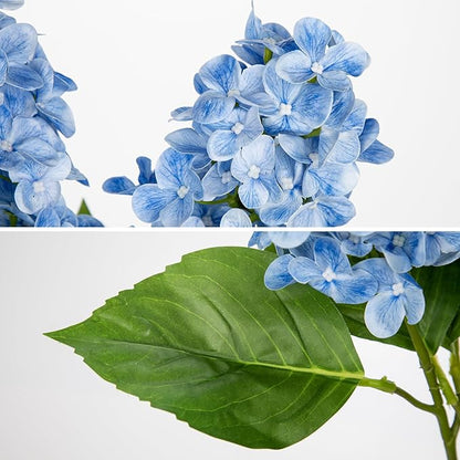 Artificial Hydrangea Flowers Real Touch – 3PCS 24.8" Faux Cone Hydrangea Stems for Tall Vases, Home Décor, Wedding Centerpieces, Floral Arrangements – Sky Blue